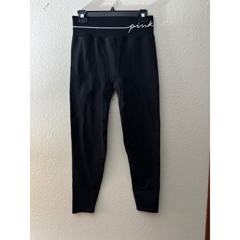 PINK Victoria's Secret Active Black Seamless Rib High Waisted
 Leggings L A1079